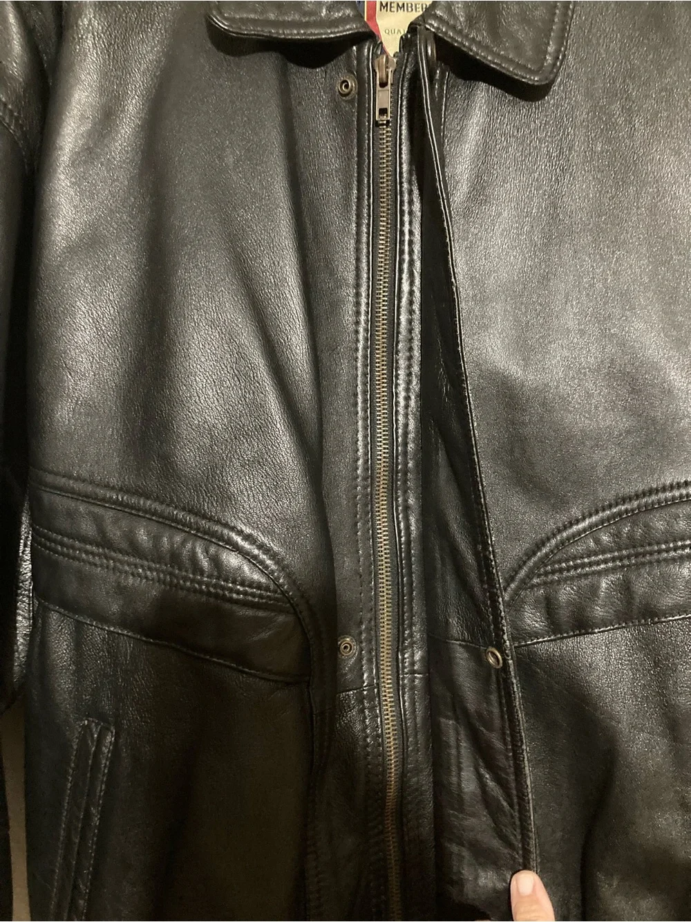 Members Only Black Leather Bomber Jacket Large EUC